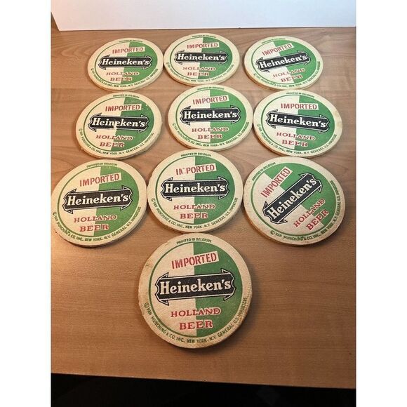Vintage HEINEKEN Green Biere Bier Beer Coasters Bar Pub Tavern Holland (10) - Picture 1 of 6